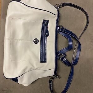 White and Blue Canvas Coach with Navy Accents